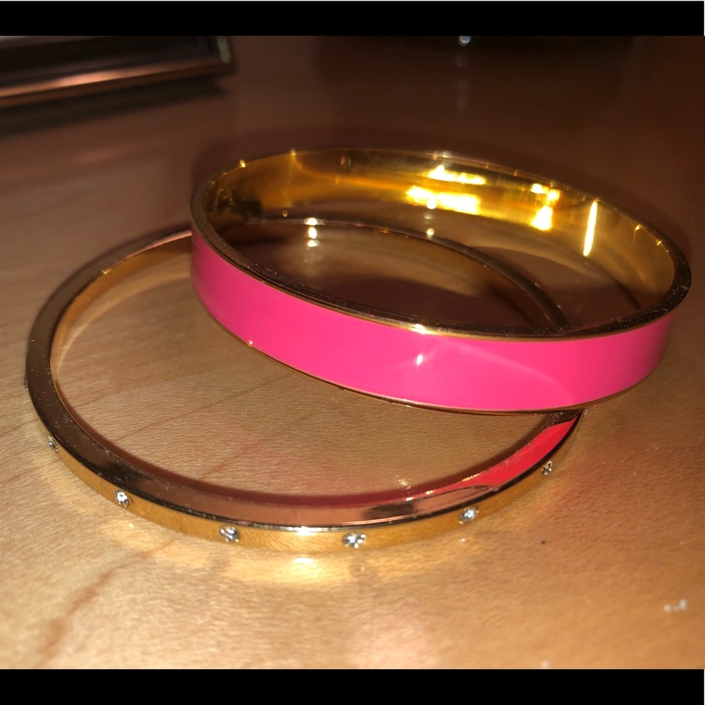 C. Wonder 2 bracelet bangles, gold and pink enamel with crystal